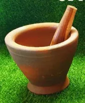 Terracotta mortar + Wood pestle 9 inch